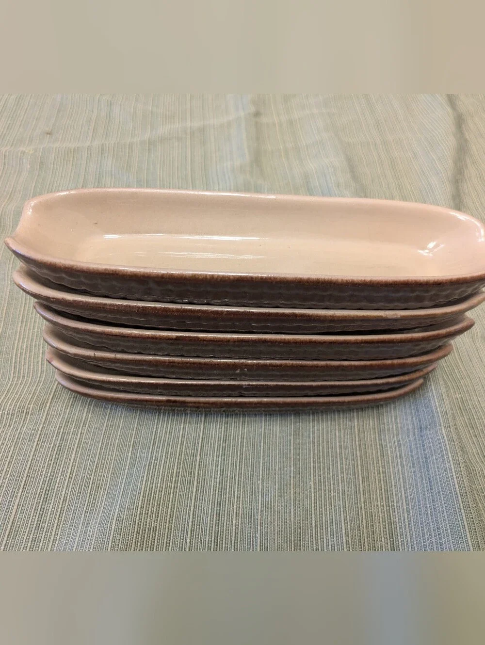 Set Of 6 - Vintage Corn On The Cob Plates - Brown And Tan Crockery